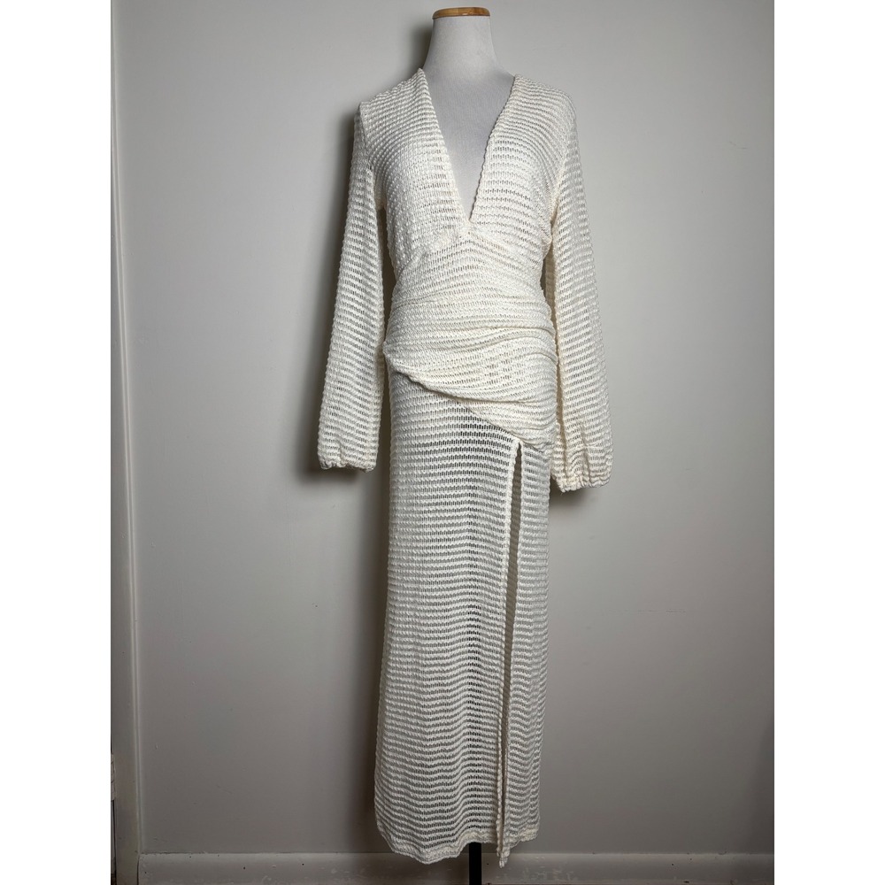 FORE Womens Sheer Crochet Maxi Dress M Festival Beach Cover-Up Cream Open Knit